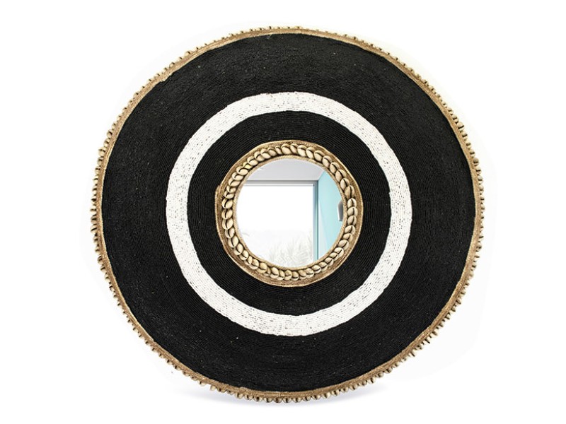 Beaded Shield Mirror - Black with White Circle